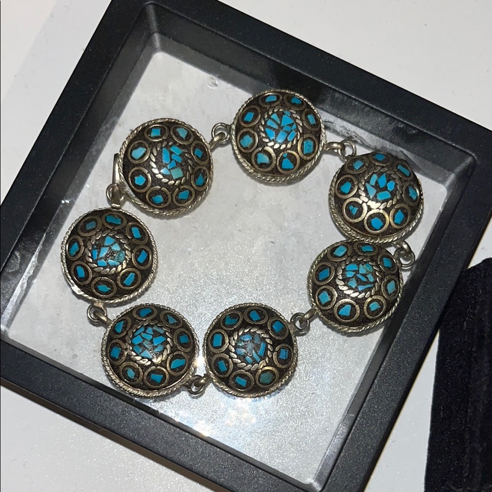Silver and Blue Mosaic Bracelet